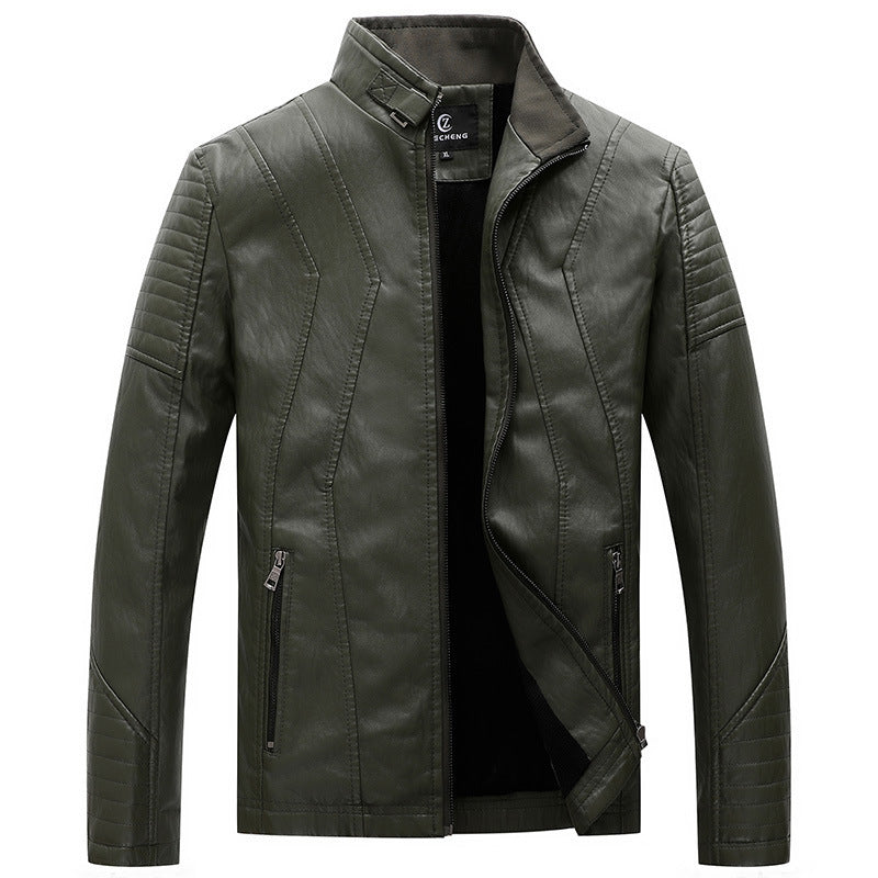 Herren schlankes Kunstleder-Bikerblouson mit Stehkragen, Ziersteppungen und Reißverschlusstaschen Echo Archiv