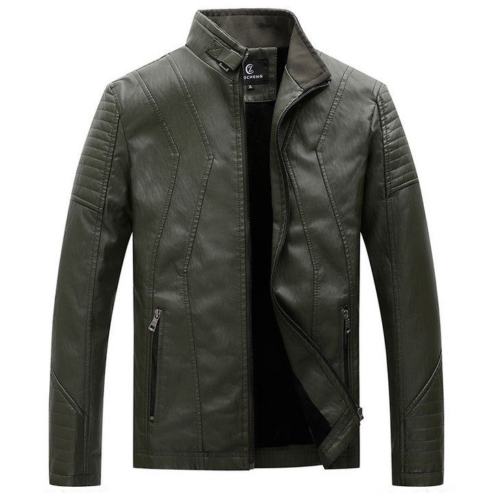 Herren schlankes Kunstleder-Bikerblouson mit Stehkragen, Ziersteppungen und Reißverschlusstaschen Echo Archiv