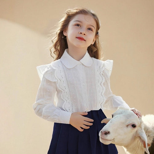 Mädchen Bluse mit romantischen Rüschen und Spitzenverzierungen Echo Archiv