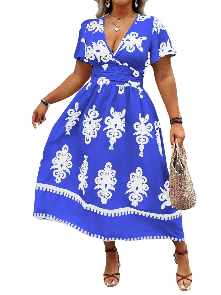 Damen Wickel-Midikleid mit taillierter Drapierung und dekorativem Bordürenprint Echo Archiv