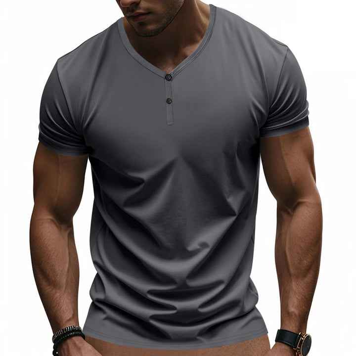 Herren Kurzarm Henley-T-Shirt mit strukturiertem V-Ausschnitt Echoarchiv