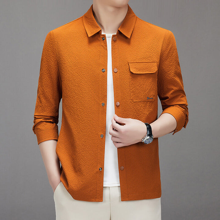 Herren Legeres strukturiertes Overshirt mit Brusttasche und Knopfleiste Echo Archiv