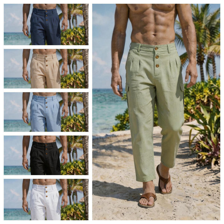 Herren Bundfalten-Cargohose mit Knopfverschluss, aufgesetzten Cargotaschen und gekürztem Bein – Bravaro