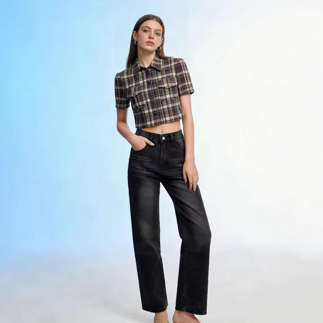Damen nan hochgeschnittene Jeans mit schmaler Hüftpassform und weitem Schlag im Retro-Stil Echo Archiv