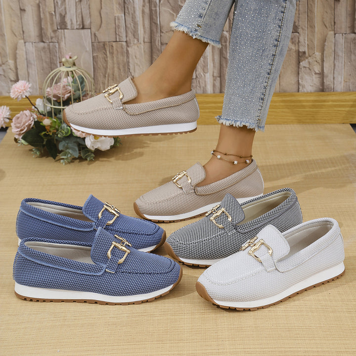 Damen  elegante Slipper Loafer mit gepolsterter Innensohle und dekorativer Metallapplikation Echo Archiv