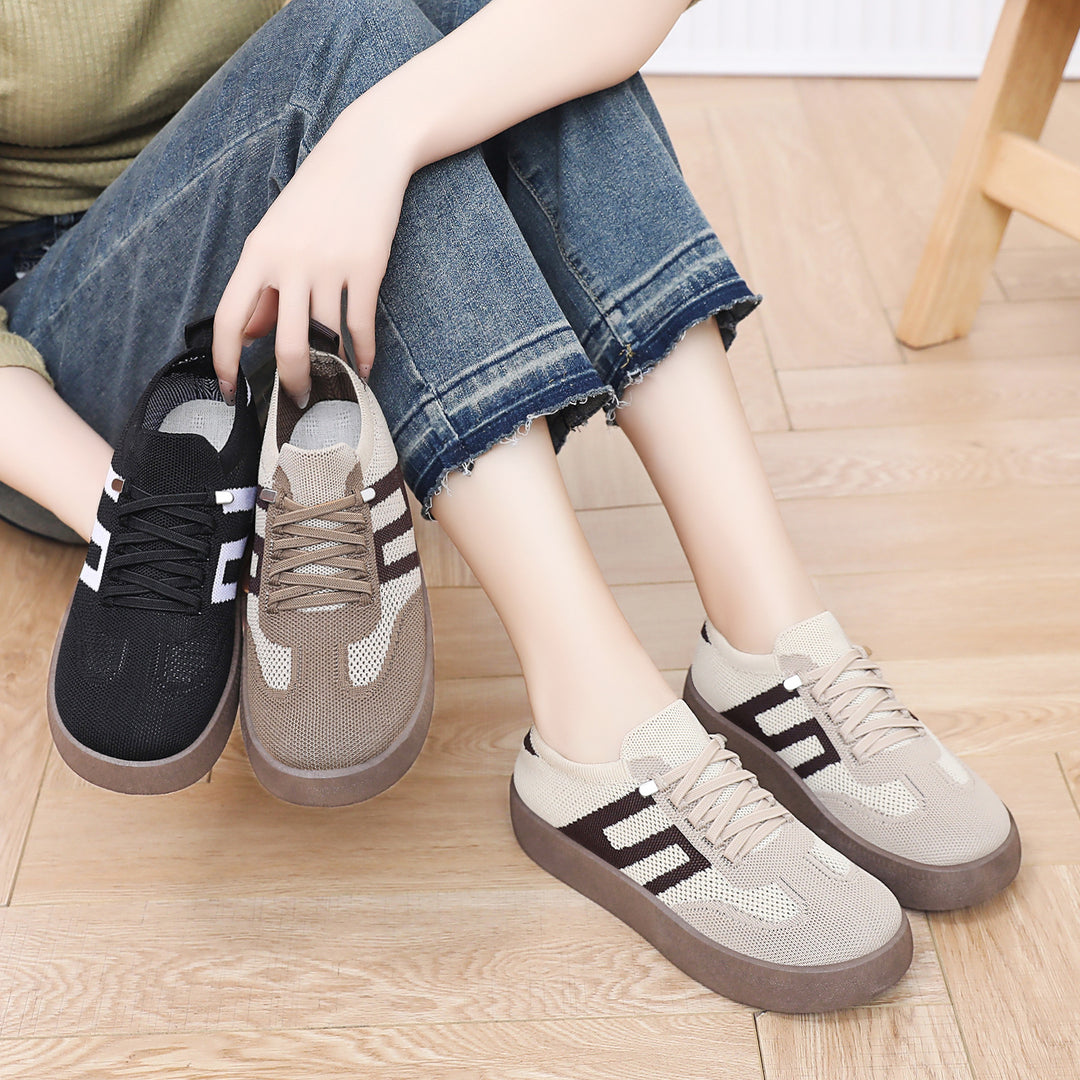 Damen nan gestrickter Slip-On Plateau-Sneaker mit elastischem Sockenschaft, dekorativer Zierstreifen und dämpfender EVA-Leichtsohle Echo Archiv