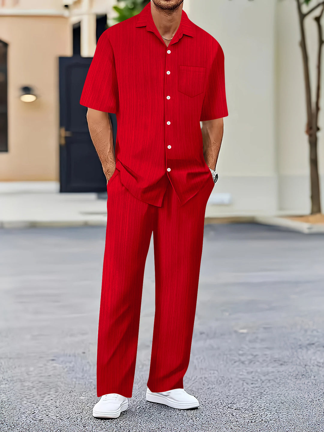 Herren Freizeitanzug mit eleganter Textur und praktischen Taschen Echoarchiv