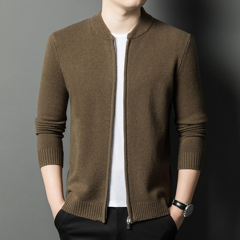 Herren feiner Strickjacke mit durchgehendem Reißverschluss und modernem Rundhalsausschnitt Echoarchiv