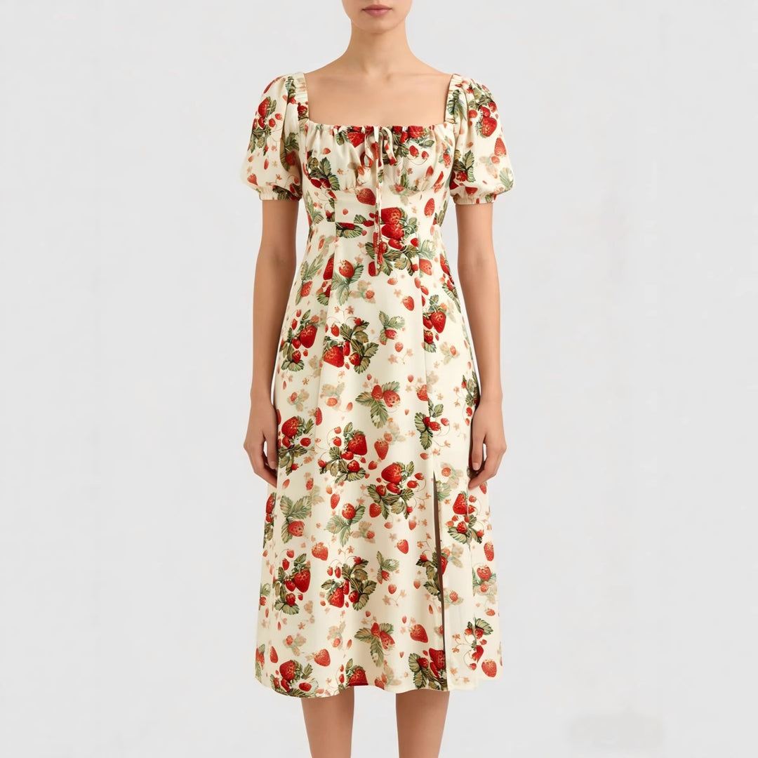 Damen Maxikleid mit pflanzlichem Muster und raffiniertem Schlitz Echo Archiv