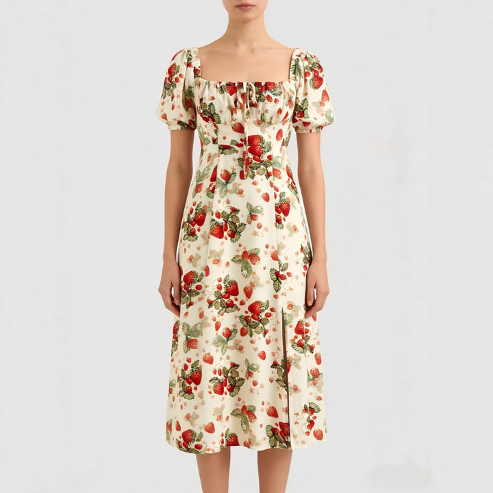 Damen Maxikleid mit pflanzlichem Muster und raffiniertem Schlitz Echo Archiv