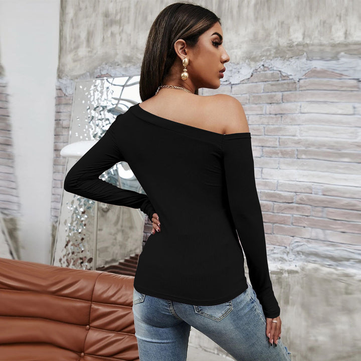 Damen asymmetrisches One-Shoulder Longsleeve-Top mit schlanker Sculpting-Passform und feiner Rippstruktur – Avérine