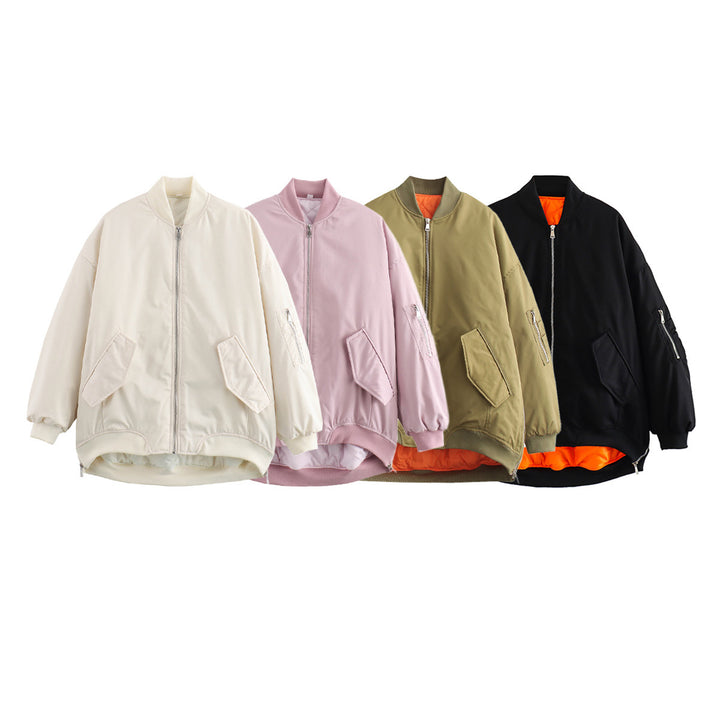 Damen nan oversized Bomberjacke mit wattiertem Kontrastfutter, Ärmelreißverschluss und verlängertem Saum Echo Archiv