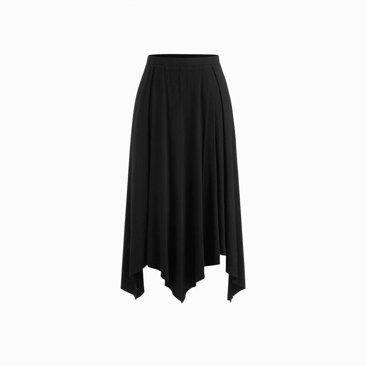 Damen Cropped-Cardigan mit Perlmuttknöpfen und asymmetrischem Zipfel-Midirock – Élanora