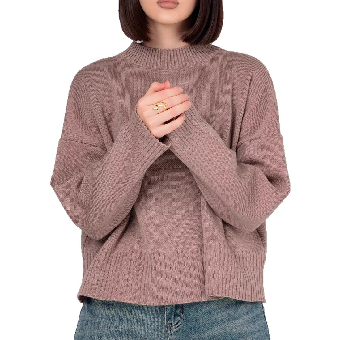 Damen Bequemer Strickpullover mit Rundhalsausschnitt – Mavelle