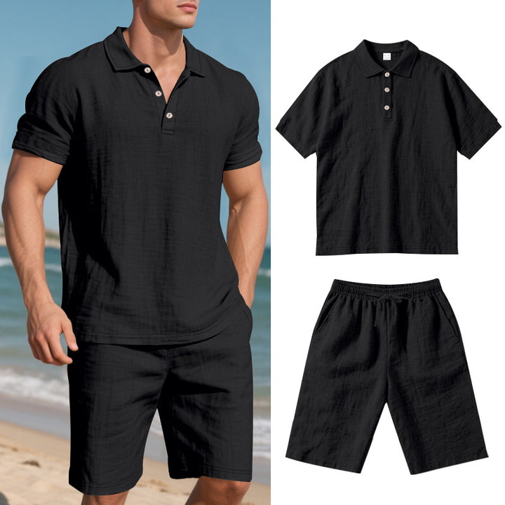 Herren lässiges Leinen-Shorts-Set mit strukturierter Oberfläche und entspannter Passform Echoarchiv