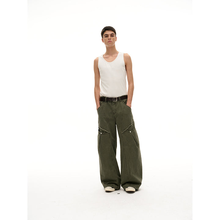 Damen Weite High‑Waist Cargo‑Hose im Vintage‑Workwear‑Look mit Aufgesetzten Taschen und Fransen-Details Echoarchiv