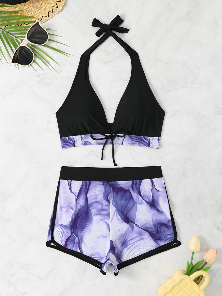 Damen Sportliches Bikini-Set mit tiefem V-Ausschnitt und komfortablen Shorts Echo Archiv