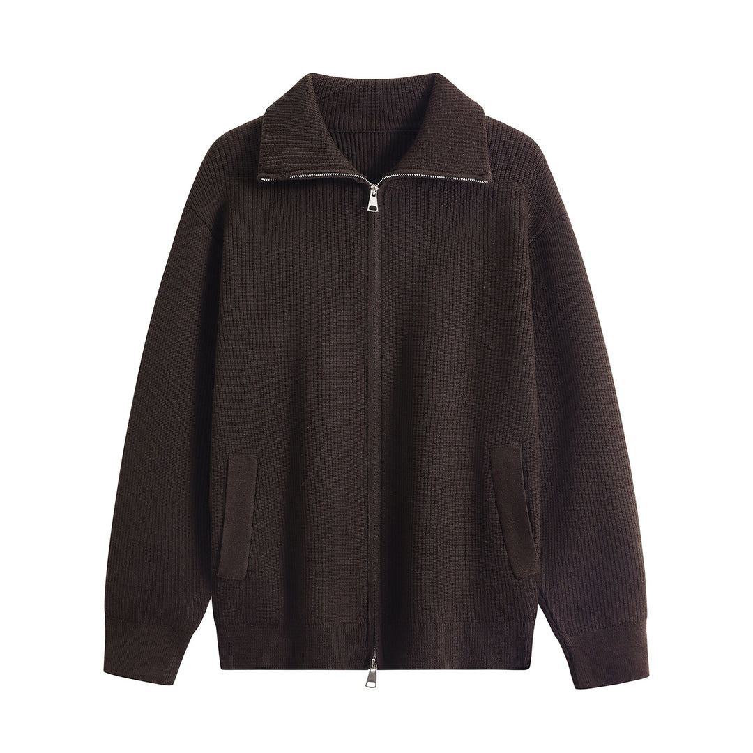 Herren Strick-Zipjacke mit Stehkragen, gerippter Struktur und Oversized-Schnitt Echoarchiv