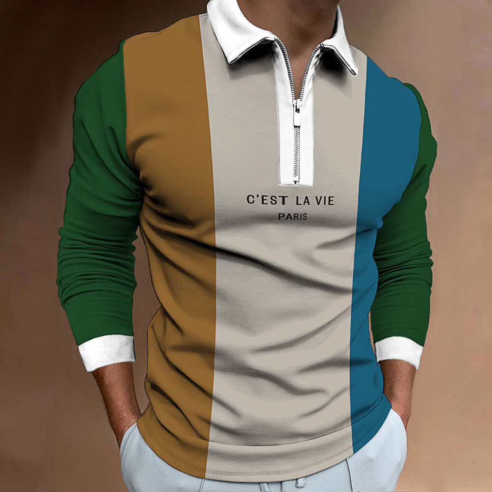 Herren Langarm Poloshirt mit modischem Blockdesign und hochwertigem Reißverschluss Echoarchiv