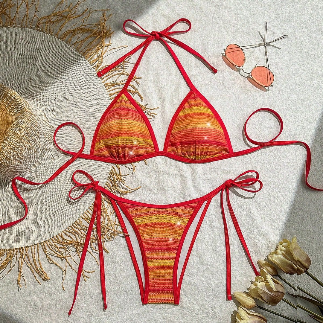 Damen Triangel-Bikini mit modischem Streifendesign Echo Archiv