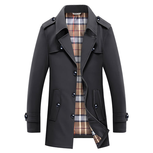 Herren Kurztrenchcoat mit kariertem Innenfutter und Schulterklappen – Marzano