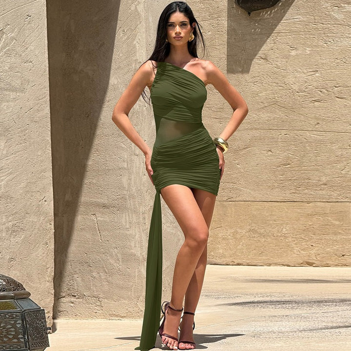 Damen Elegantes asymmetrisches Minikleid mit Drapierungen Echo Archiv