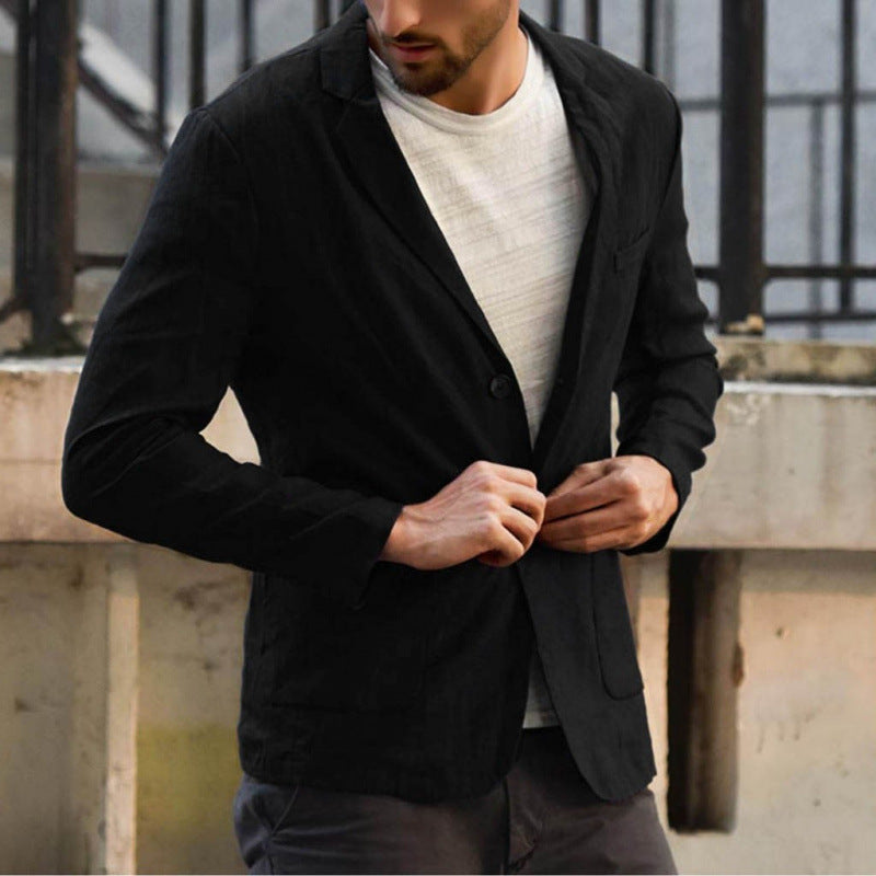 Herren eleganter Leinen-Blazer mit modernem Schnitt und Taschen Echoarchiv