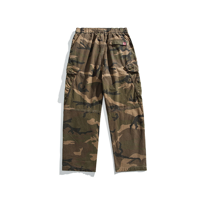 Herren Baggy-Cargohose im Army-Camo mit elastischem Kordelbund und Multifunktions-Taschen Echo Archiv