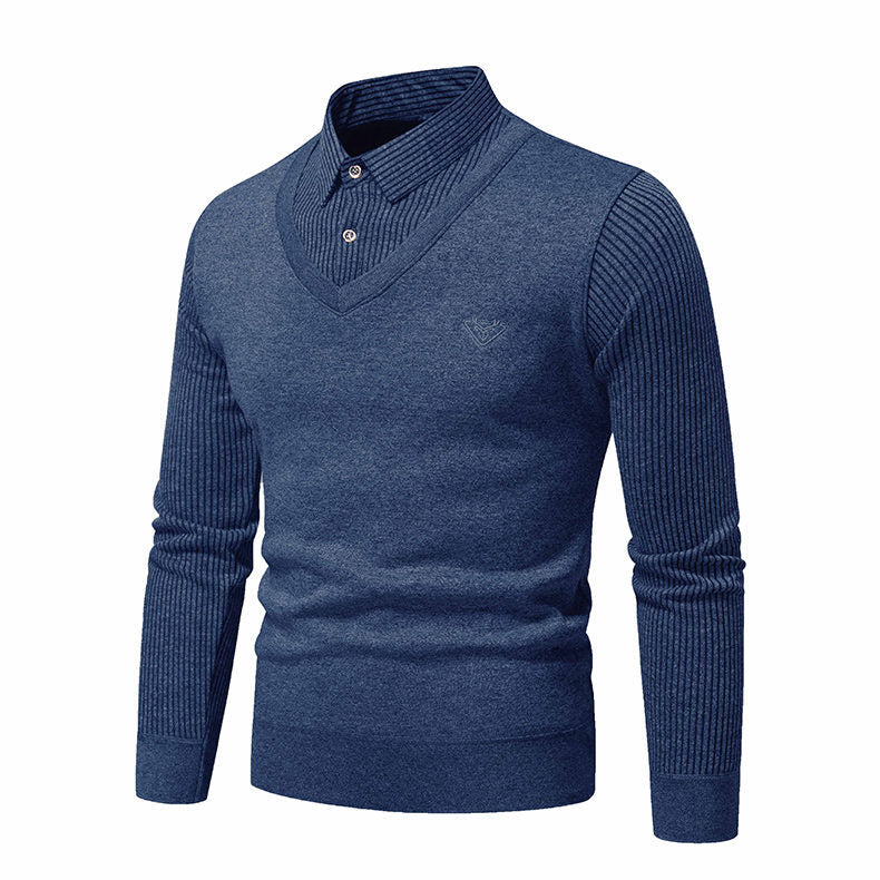 Herren Strickpullover mit V-Ausschnitt und modernem Rippenmuster Echoarchiv