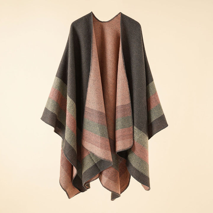 Damen Strickponcho im Paisley-Jacquard mit offener Vorderseite Echo Archiv