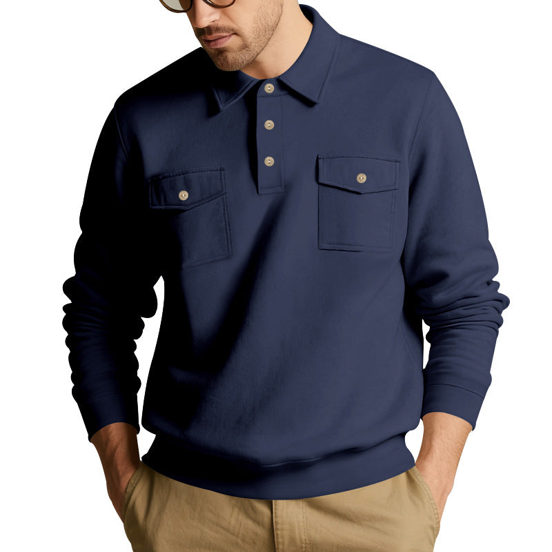 Herren nan Polokragen Sweatshirt mit aufgesetzten Brusttaschen und gerippten Bündchen Echo Archiv