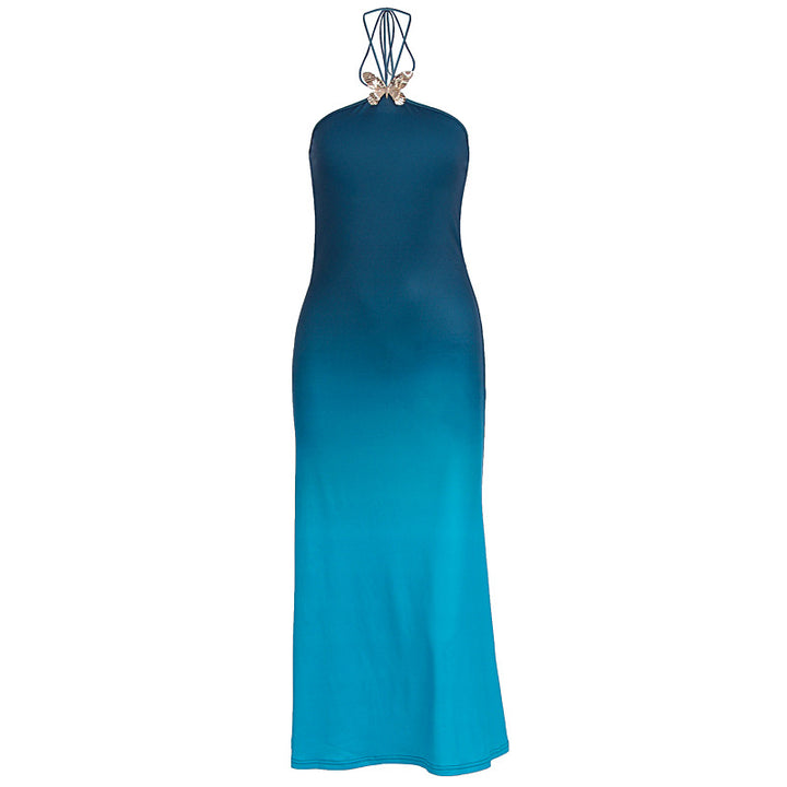Damen lässiges Maxikleid mit elegantem Halterneck und einzigartigem Farbverlauf Echo Archiv