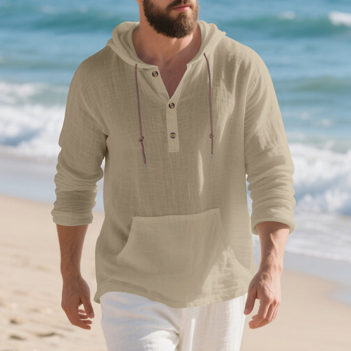 Herren lässiger Kapuzenpullover mit Knopfleiste und Kängurutasche Echoarchiv