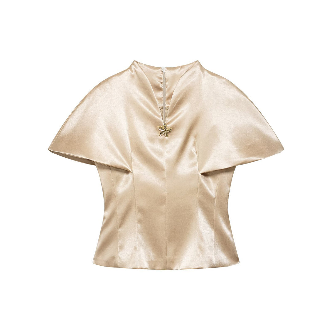 Damen Zweiteiliges Satin-Set mit Cape-Top und fließendem A-Linien-Rock Echo Archiv