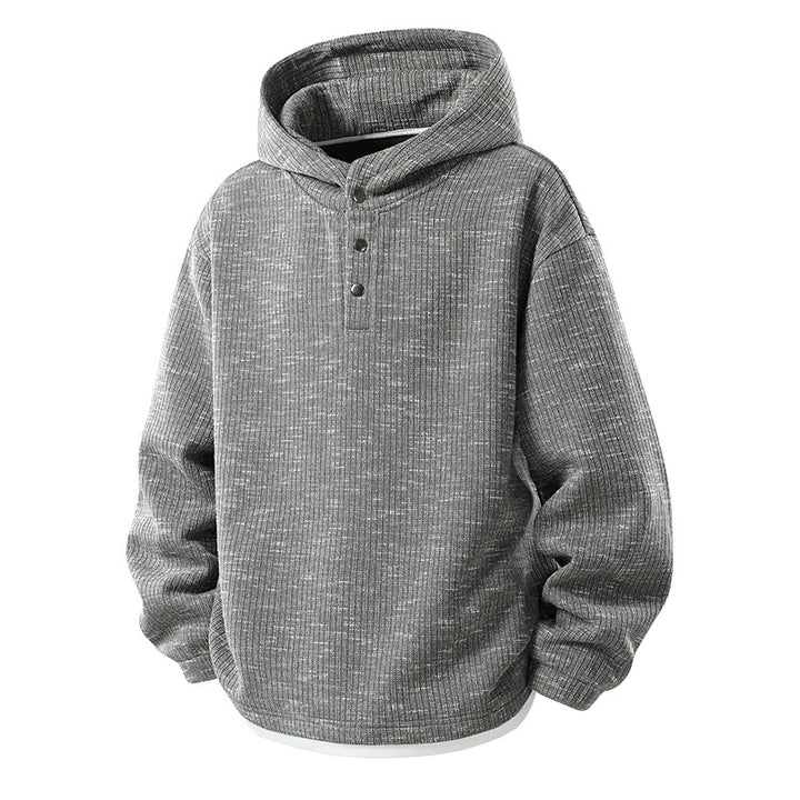 Herren Oversize Strick-Kapuzenpullover mit Druckknopf-Leiste und melierter Struktur Echo Archiv
