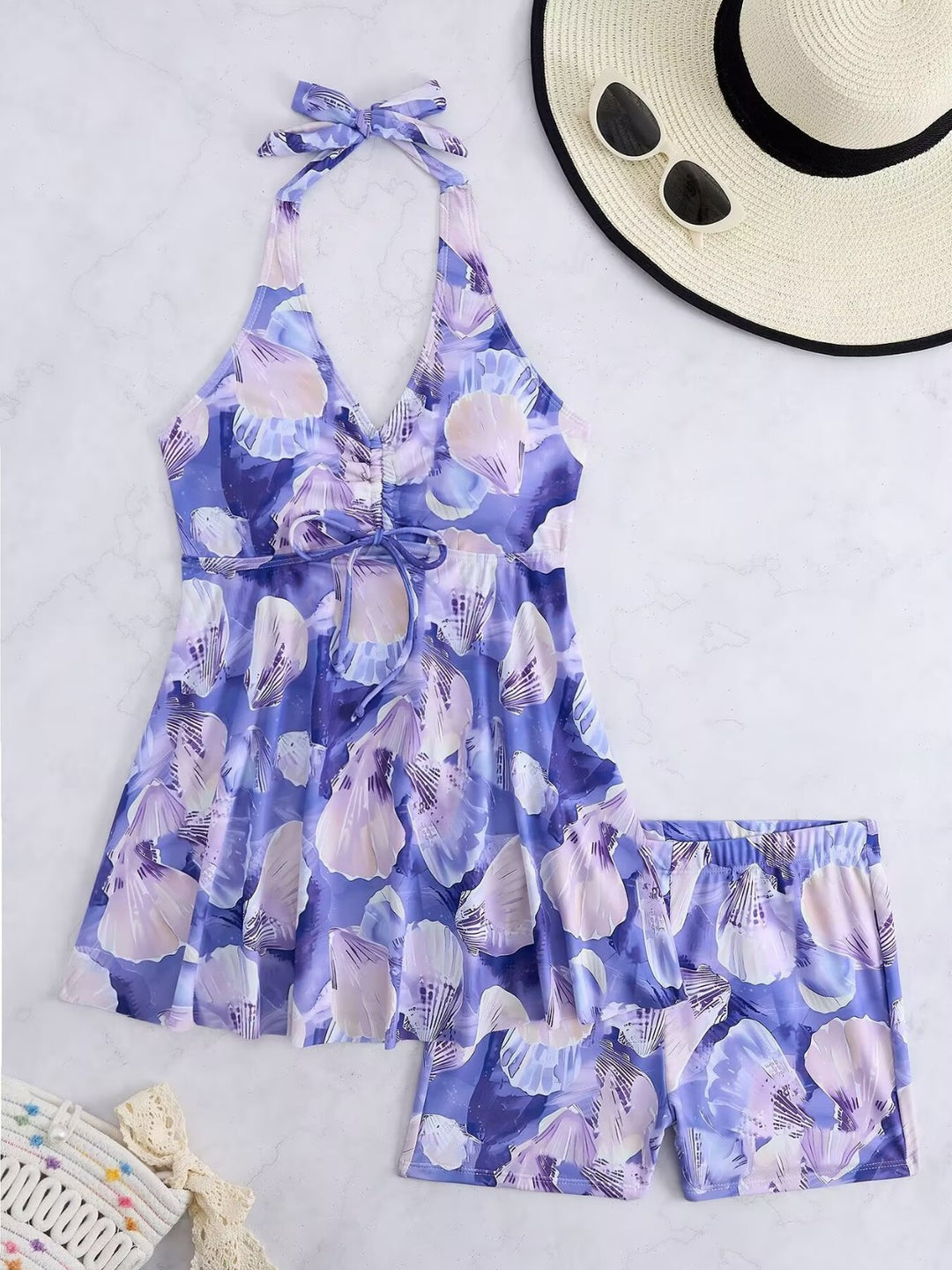 Damen Tankini-Set mit romantischem floralen Design und verstellbarem Oberteil Echo Archiv