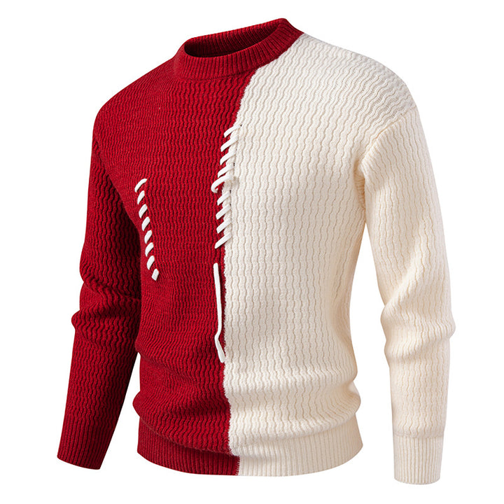 Herren nan zweigeteilter Strukturstrickpullover mit Zierband-Detail und Rundhalsausschnitt Echo Archiv