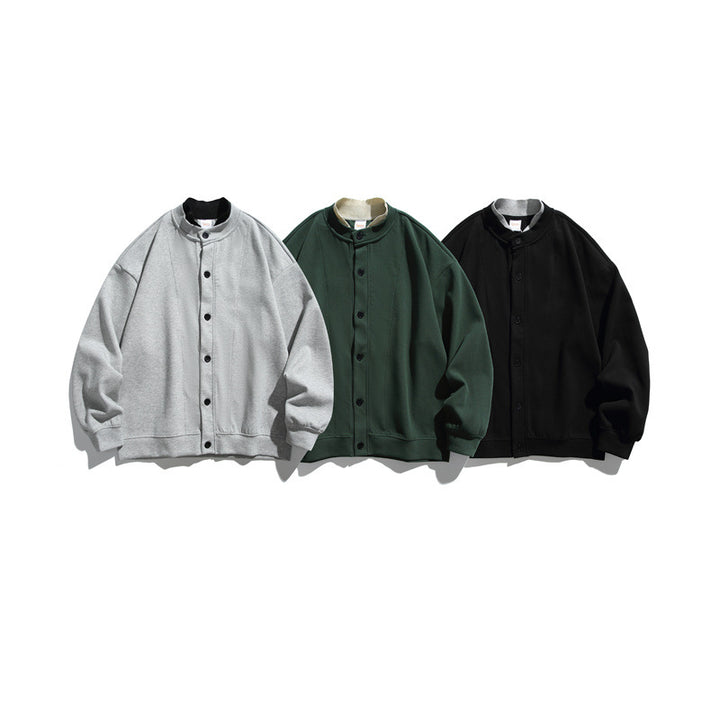 Unisex Oversize Knopfcardigan aus schwerer Baumwollfrottee mit tonalen Nahtpaspeln und geripptem Innenkragen Echoarchiv