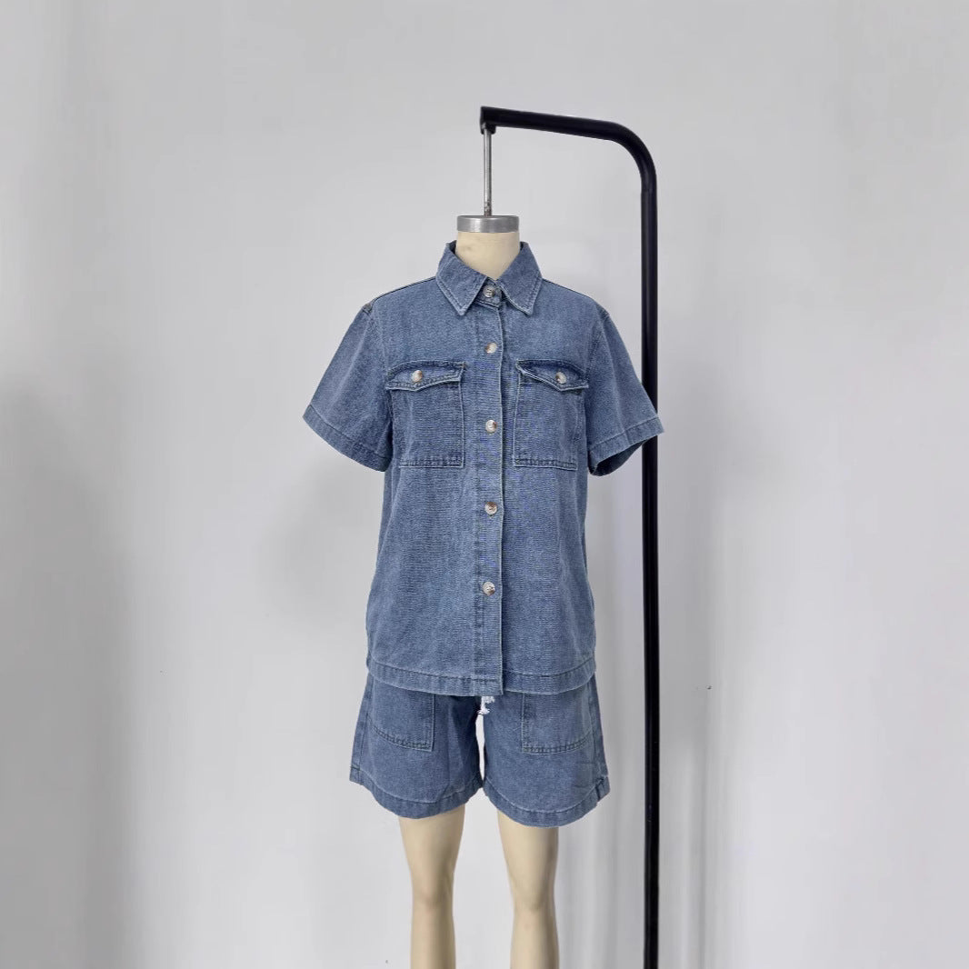 Damen Denim-Hemd und Shorts-Set im modischen Stil Echo Archiv