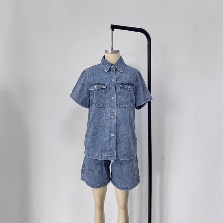 Damen Denim-Hemd und Shorts-Set im modischen Stil Echo Archiv