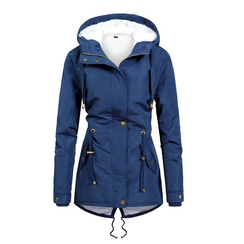 Damen Taillierter Parka mit Teddyfutter, verstellbarer Kapuze und Tunnelzug Echoarchiv