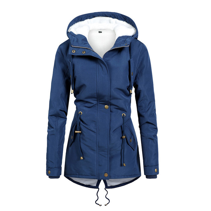 Damen Taillierter Parka mit Teddyfutter, verstellbarer Kapuze und Tunnelzug Echoarchiv