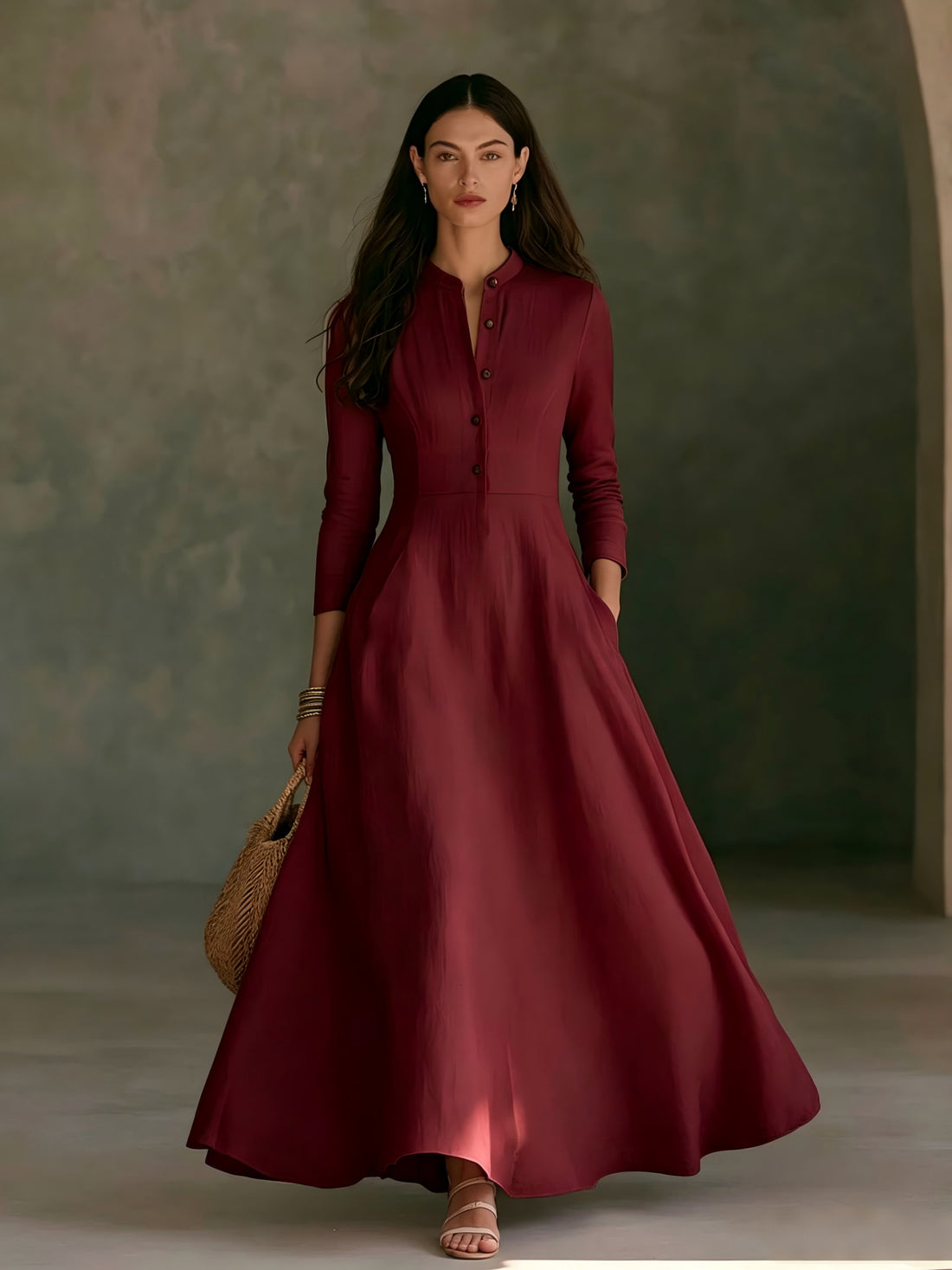 Damen Elegantes Langarm Maxikleid Echo Archiv