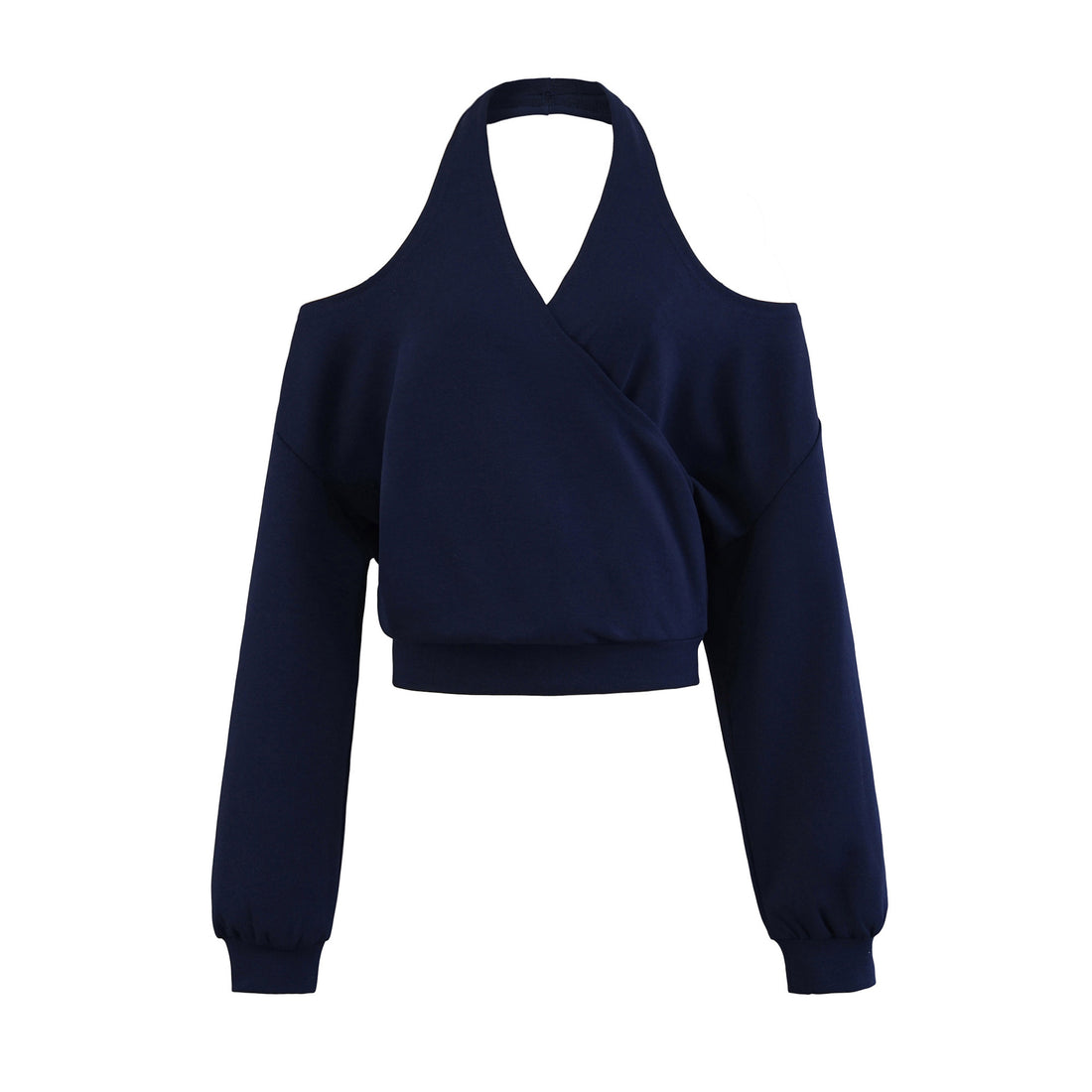 Damen Cropped Sweatshirt mit Neckholder, Cold-Shoulder und Wickeloptik Echoarchiv