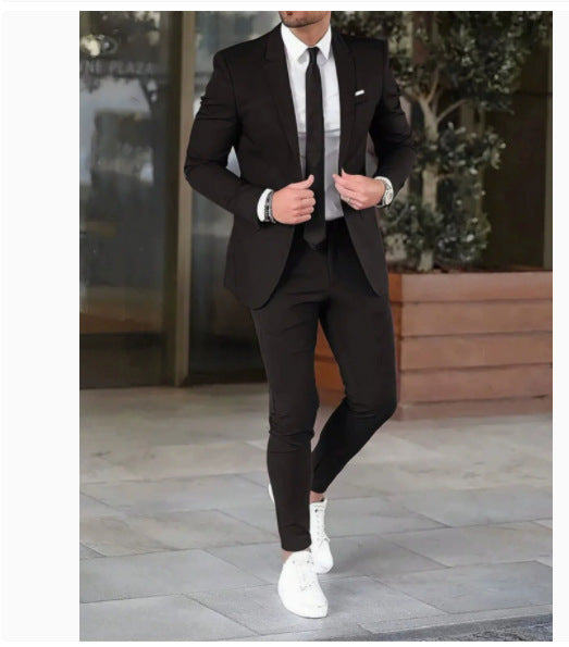 Herren nan tailliertes Anzugset aus leichtem Stretch-Twill mit Ein-Knopf-Sakko und Flat-Front-Hose Echo Archiv