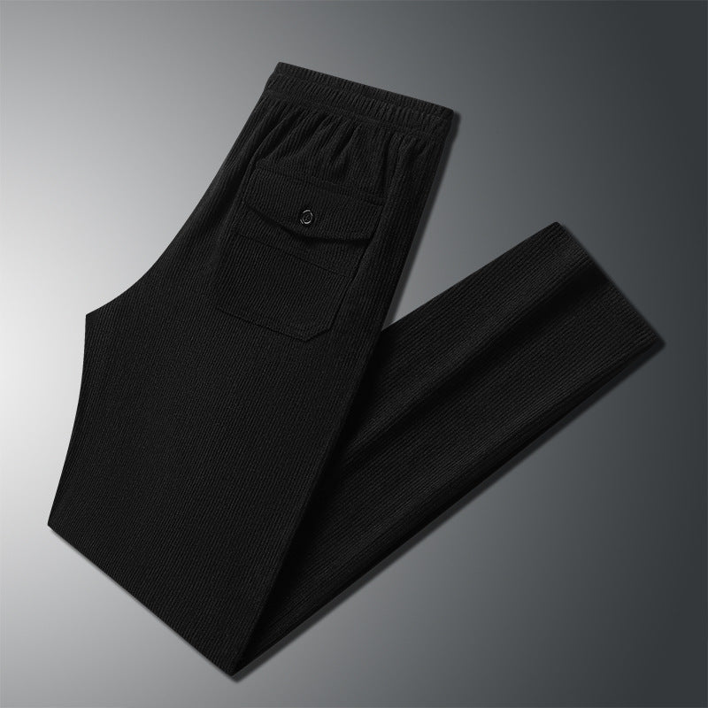 Herren Geradlinige Rib-Struktur Lounge-Hose mit Elastikbund und Klappentasche Echo Archiv