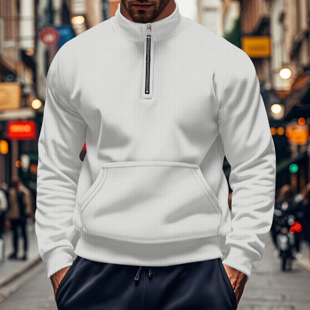 Herren sportlicher Pullover mit hohem Kragen und halbem Reißverschluss Echoarchiv