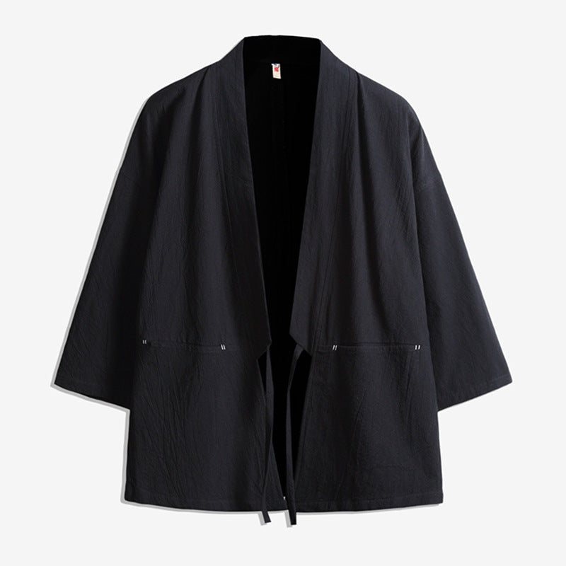 Unisex nan lässige Kimono-Jacke aus leichtem Baumwollmix mit weiter Passform und Bindegürtel Echo Archiv