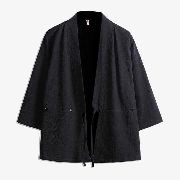 Unisex nan lässige Kimono-Jacke aus leichtem Baumwollmix mit weiter Passform und Bindegürtel Echo Archiv