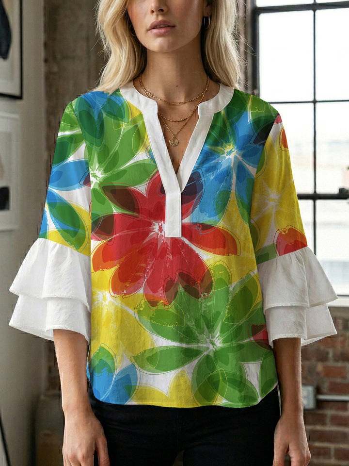 Damen Bluse mit voluminösen Rüschenärmeln und floralem Muster Echo Archiv
